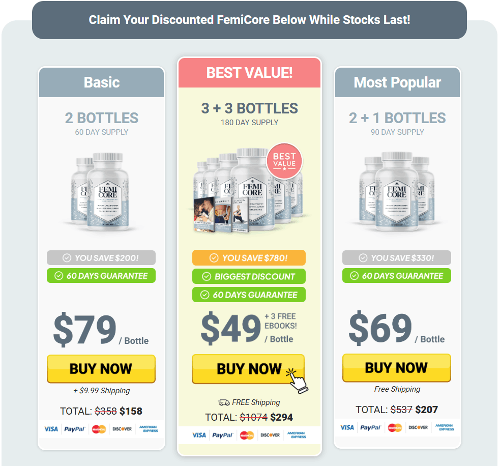 Femicore Checkout order page