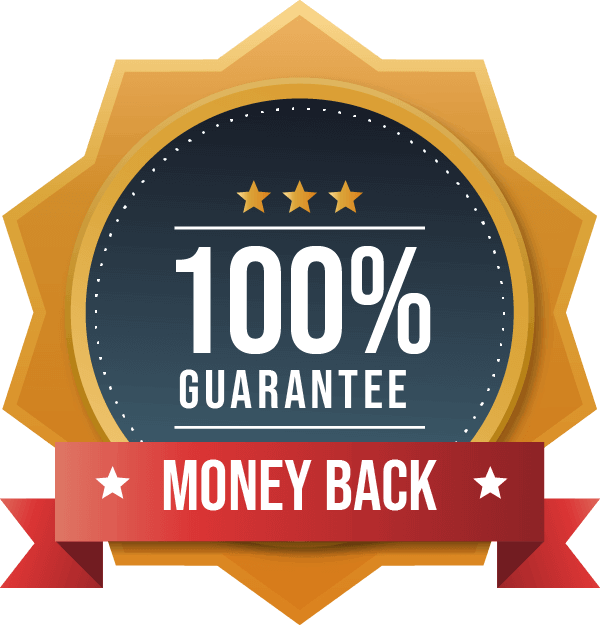 Gold 100% Money Back Guarantee ribbon icon for risk-free Femicore orders.